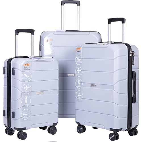 Luggage 3 Piece Set Suitcase Spinner Hardshell Lightweight TSA Lock, Luggage Sets Hardside with Spinner Wheels (Silver)