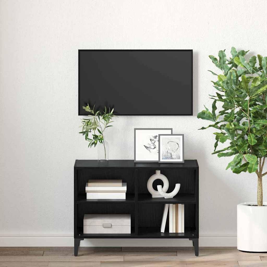 Zestaw szafek TV czarny, 69,5 x 30 x 50 cm, materiał drewnopochodny, montaż ścienny, z regałem, rustykalny, do salonu, nowoczesny uniwersalny stojak pod telewizor