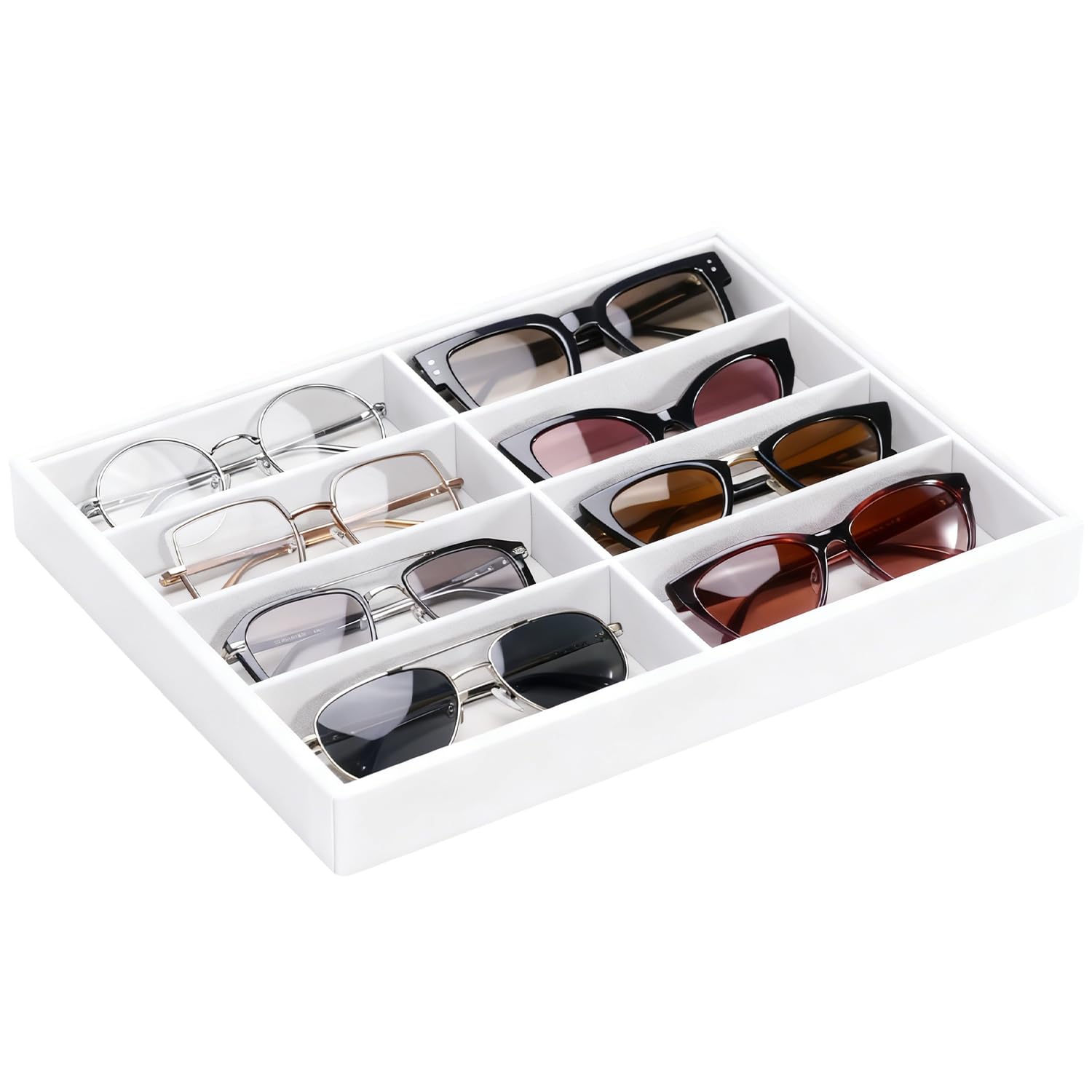 Organisateur de Lunettes avec Plateau en Velours - Boîte de Rangement à 8 Compartiments pour Lunettes, à Placer dans Un tiroir ou à Exposer - 33,8 x 24,4 x 3,8 cm