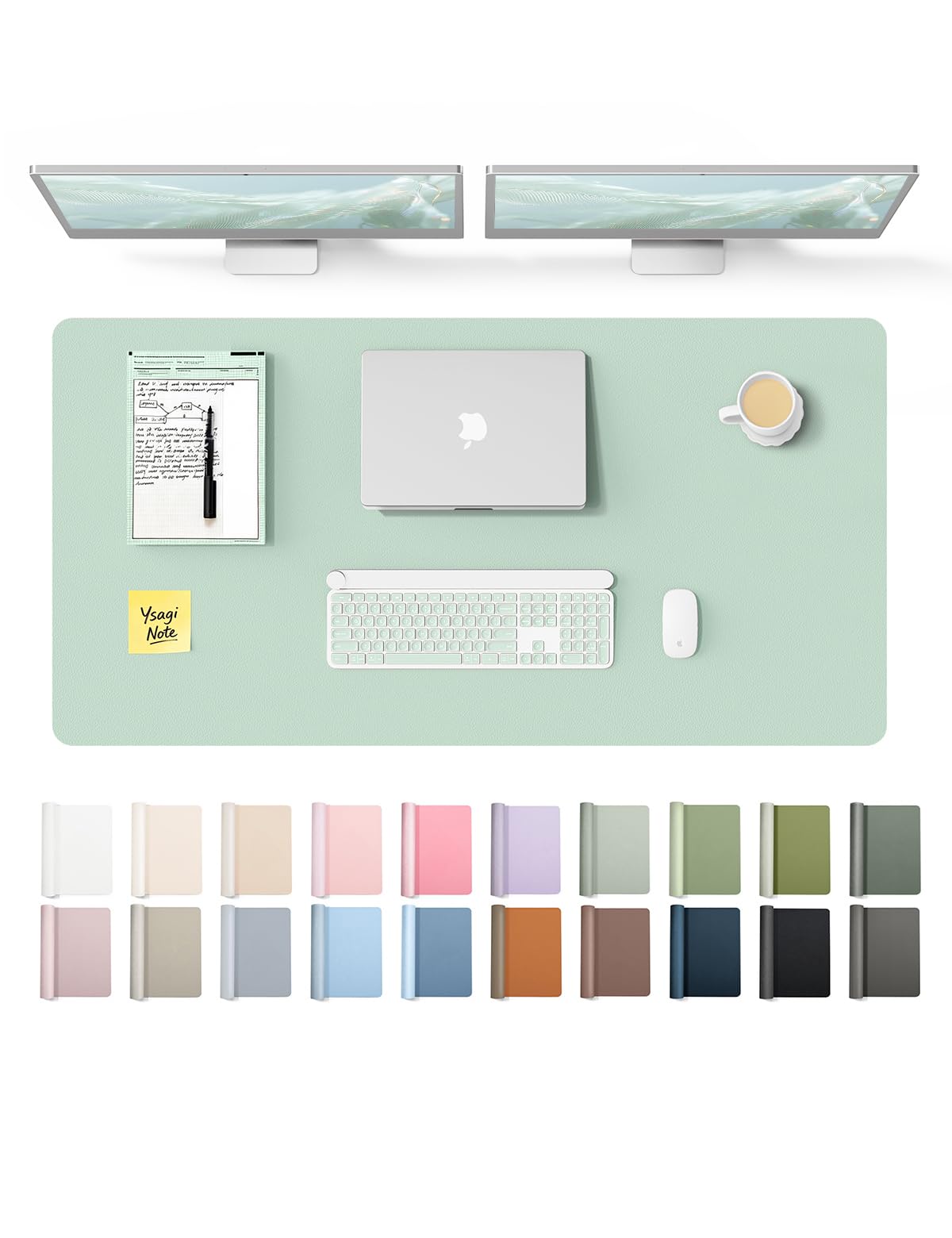 YSAGi Leather Desk Protector, Office Mat, Large Mouse Mat, Non-Slip PU Leather Blotter, Laptop Desk Pad, Waterproof Writing Pad for Office and Home (Pale Green, 47.2" x 23.6")