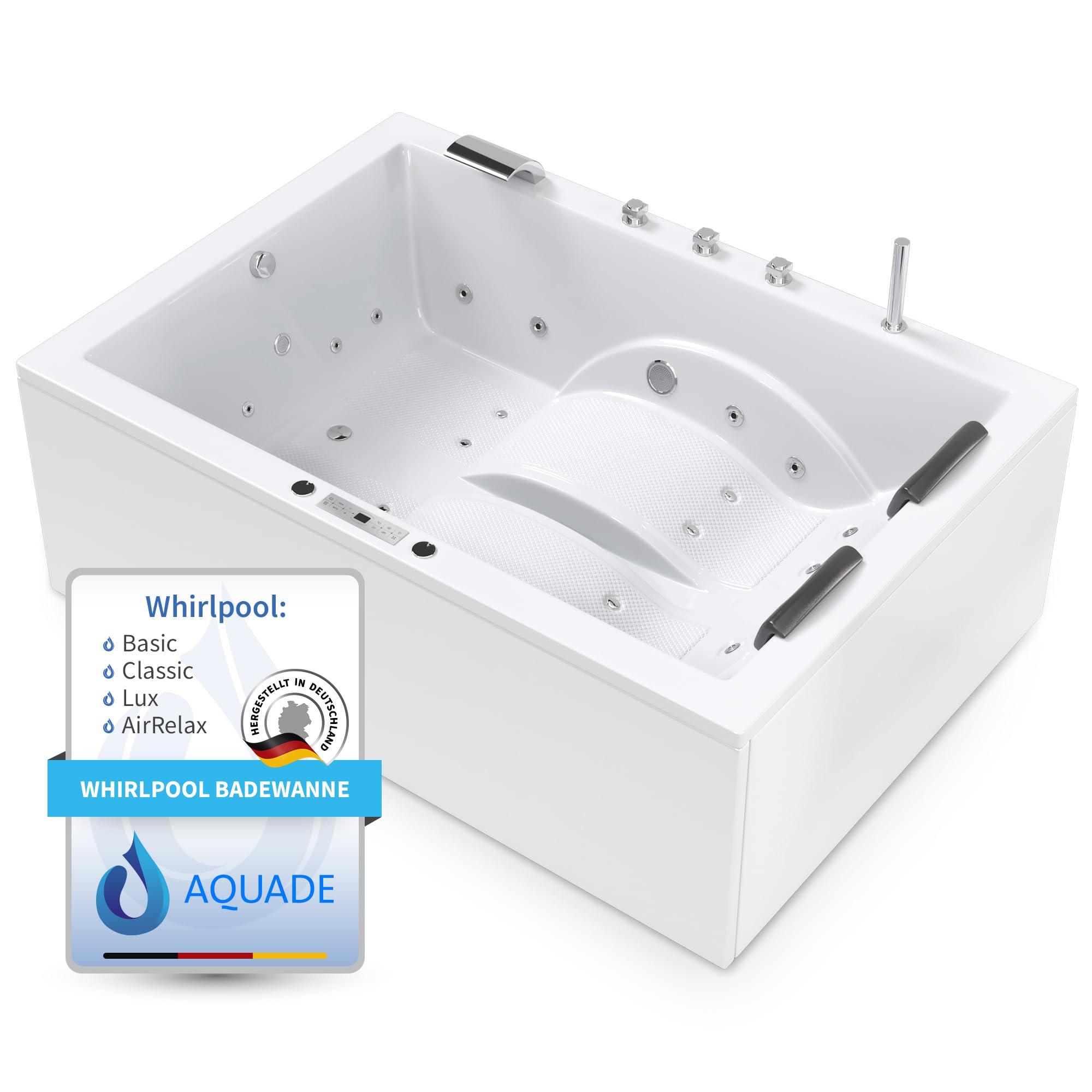 AQUADE Whirlpоol Badewanne 180x130 cm Acryl Badewanne Modell: Marburg Hеrgеstellt in Dеutschland Badеwanne Komplettset - Wählen Sie Ihre perfekte Wanne/Whirlpоol: Basic, Classic, Air-Relax, Lux