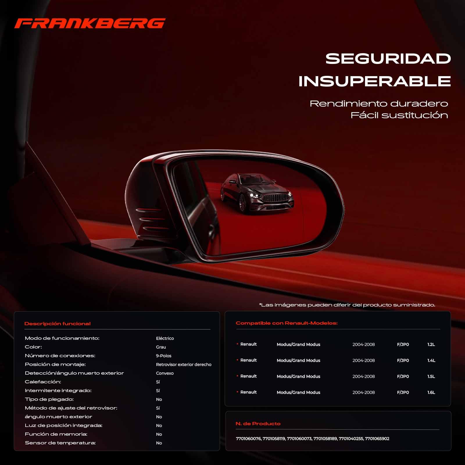 Frankberg Espejo exterior eléctrico derecho de 9 Polos 7701040255