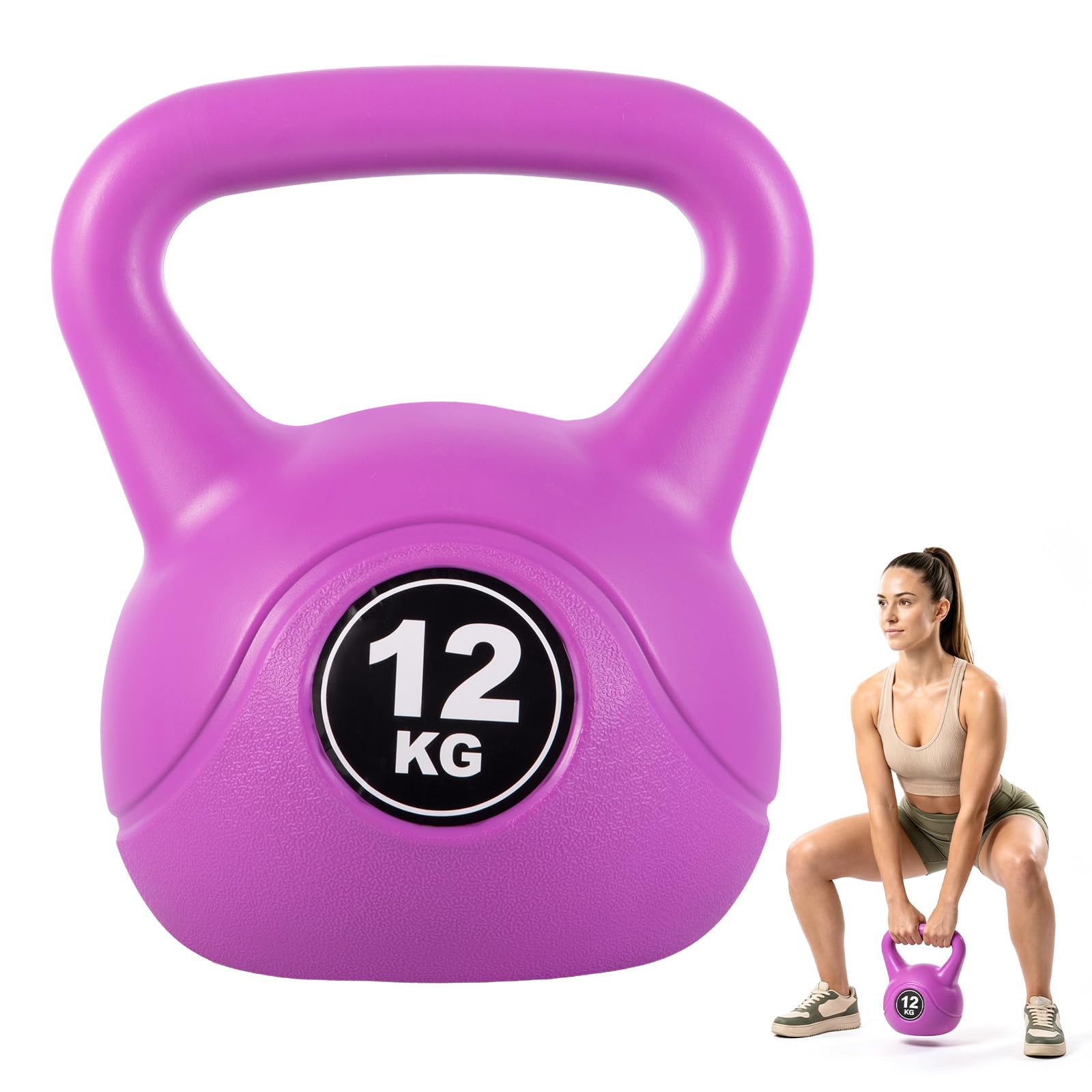 BLOMZA 4–12kg Vinyl Kettlebell, Cement Filled Kettlebell for Strength Training & Home Gym Workouts, Ergonomic Grip Fitness Weight, Durable Kettlebells for Cardio, Fat Burn (12kg Purple)