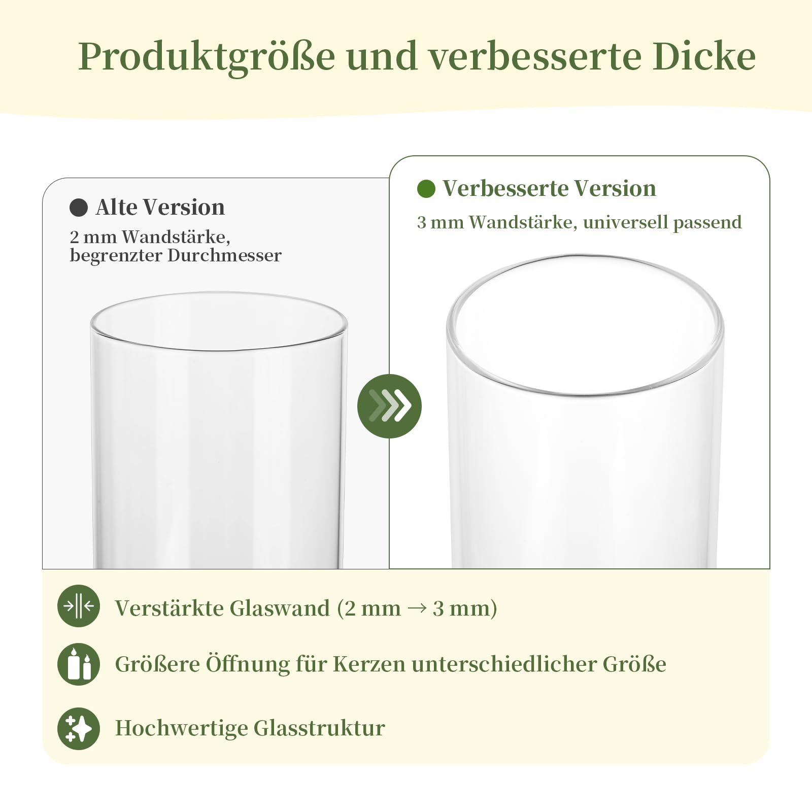 Glasseam Windlicht Glas Kerzengläser Groß: 3er Set Verdickte Kerzenglas | 3 Verschiedene Größen, 3mm Dick, Modern Vase, Windlicht Outdoor, Tischdeko Hochzeit Deko Wohnzimmer