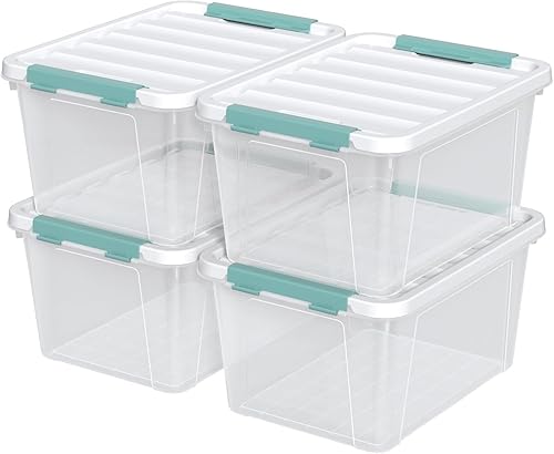 Readsky 4 paquetes de cajas de almacenamiento transparentes, contenedores de almacenamiento de plástico, 20 cuartos de galón