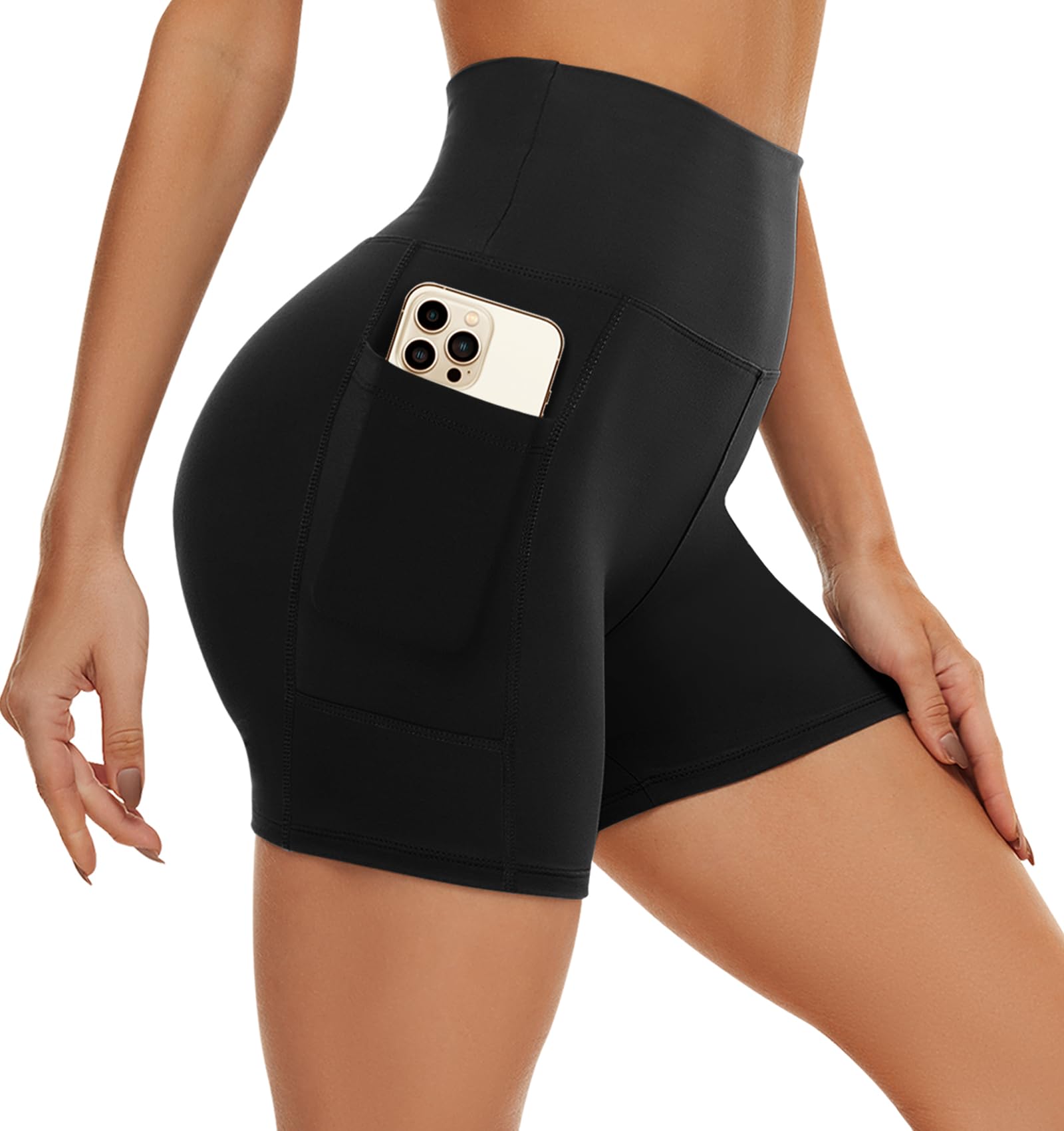 AMIYOYO Kurze Sporthose Damen mit Handytasche High Waist Radlerhose Blickdicht Sport Shorts Kurze Leggings Bauchweg Unterhosen Yoga Gym für Sommer
