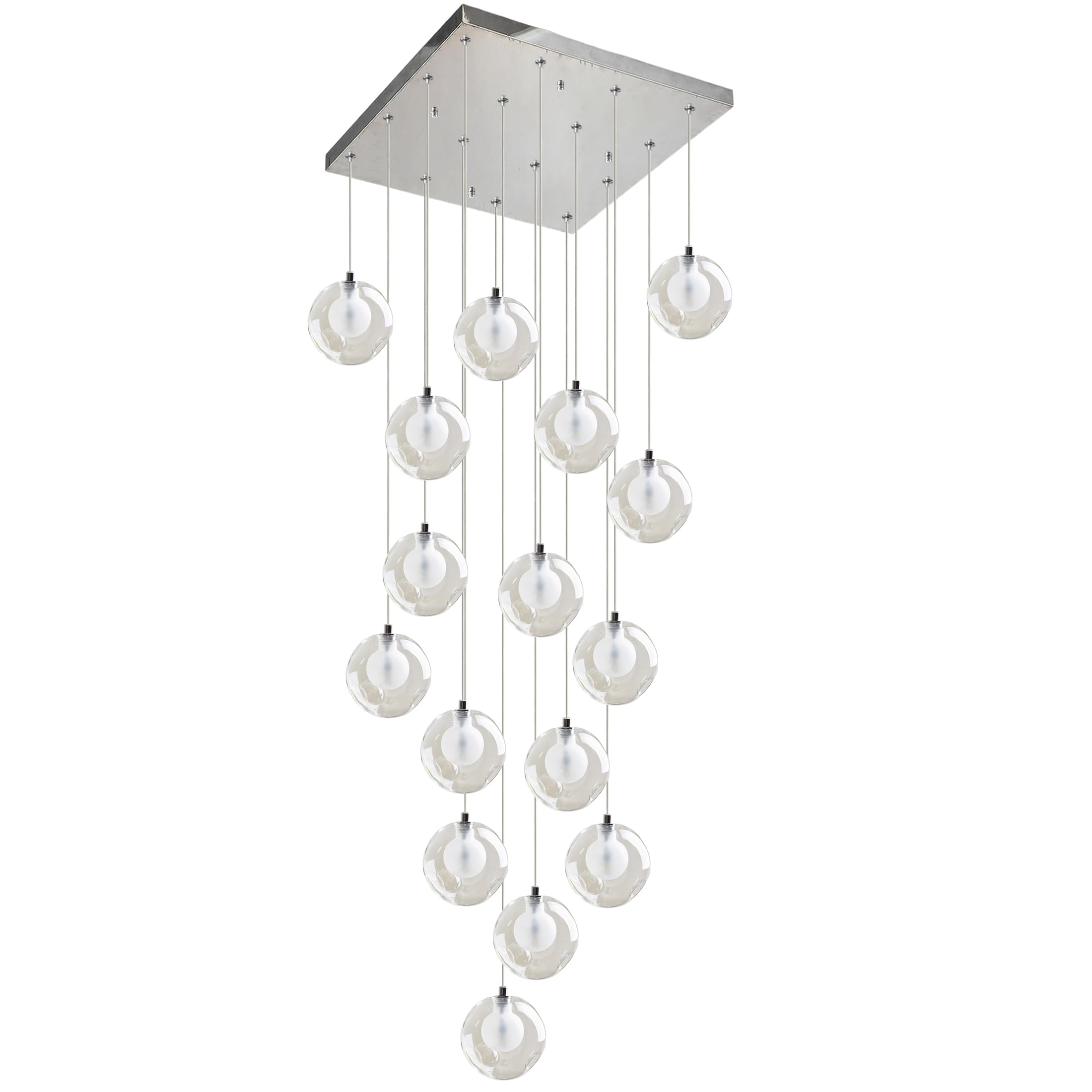 FYZDLAOR Postmodern 16-Light Raindrop Pendant Lights Double Layer Glass Shades Square Canopy Flush Mount Chandelier for Staircase Living Room Foyer Entryway