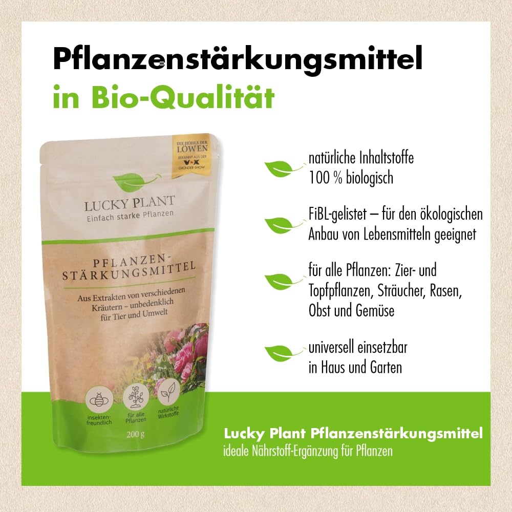 LUCKY PLANT Pflanzenstrkung 200g Pulver | Strkeres Pflanzenwachstum &  lngere Bltezeit | Zimmerpflanzen, Strucher, Rasen, Obst, Gemse |  Unbedenklich fr Tier & Natur | Dnger-Alternative : Amazon.de: Garten