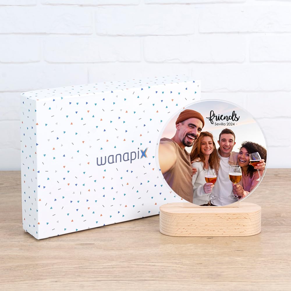 Wanapix | Trofeo Personalizzabile con Nome e Foto | Targa Personalizzata | Plexiglass | Base in Legno Naturale | Rotondo