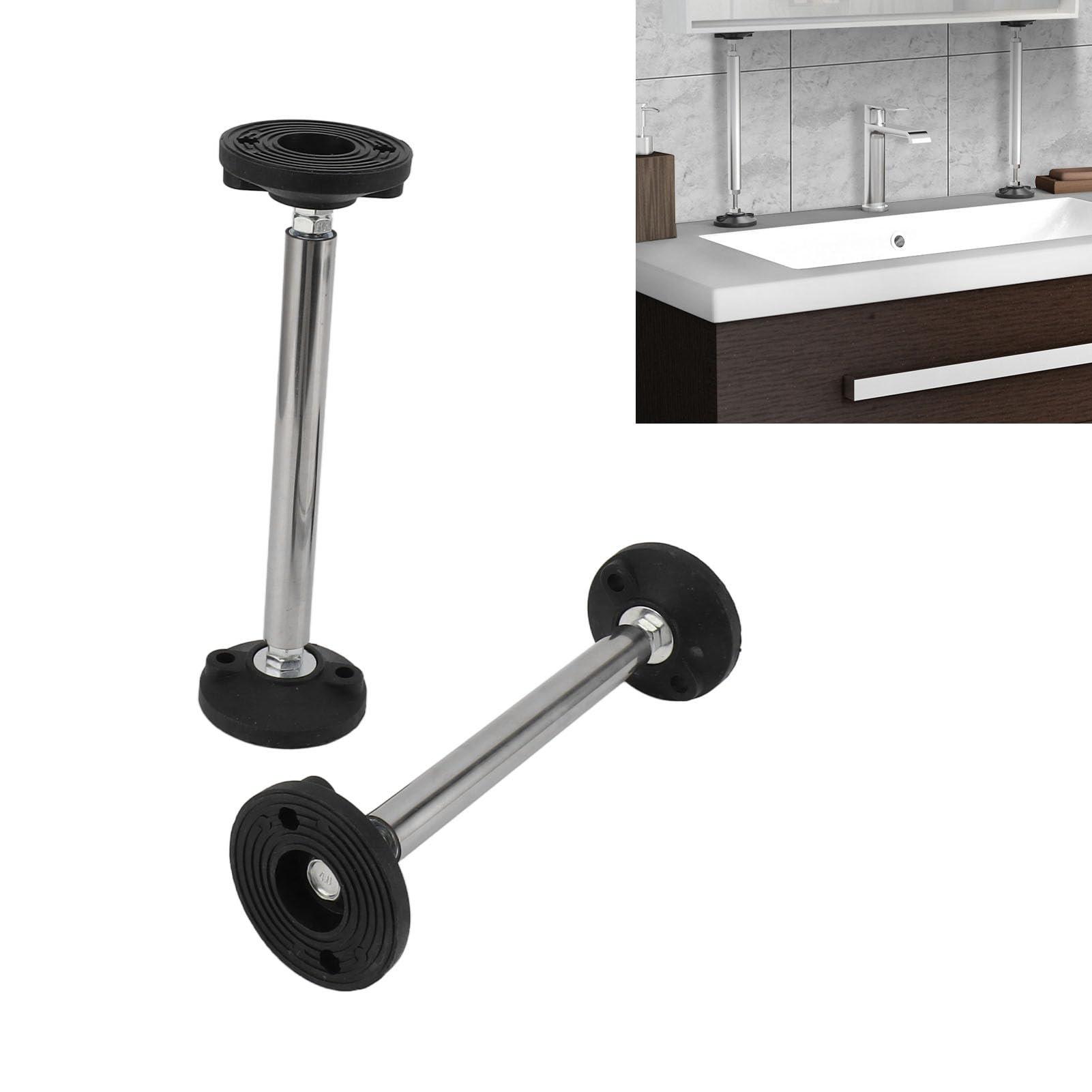 Woodworking Telescopic Support Rod Stainless Steel 2Pcs Cabinet Adjustable Support Pole Bathroom Cabinet Installation Lifting Support for Wardrobe Bars Bookcase (Model 200) - Image 4