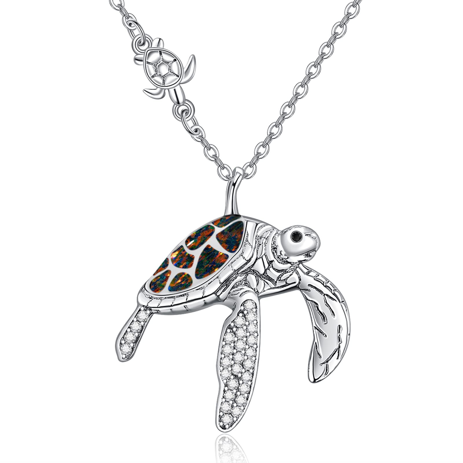 TANGPOET 925 Sterling Silver Turtle Necklace | Sea Turtle Necklace Ocean Jewelry for Women with S925 18"+2" Cable Chain