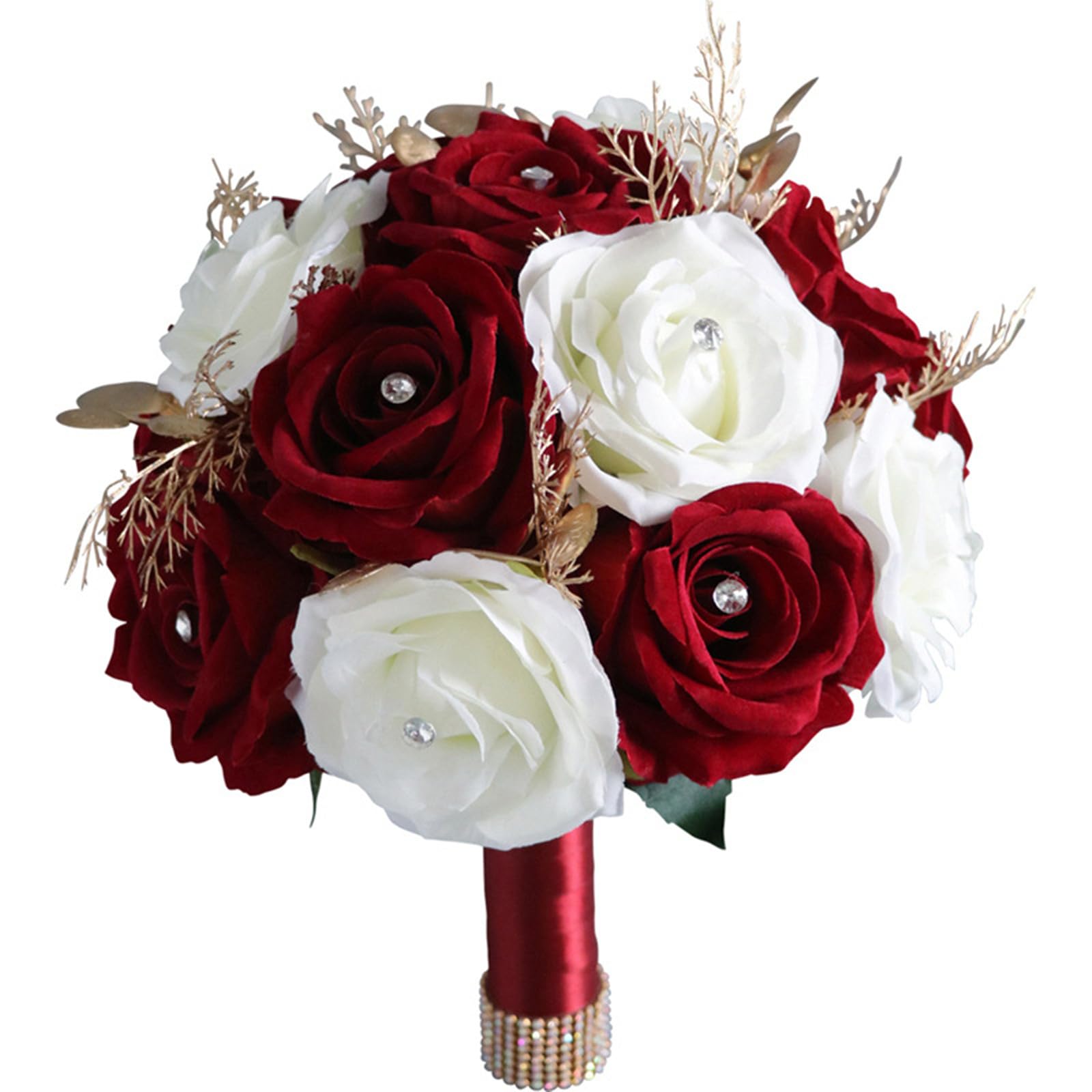 Hochzeit Braut Blumenstrauß,Künstliche Hand Blumen Rosen Brautstrauß Brautjungfer für Zeremonie Jahrestag Partei Braut Dusche Dekoration Hochzeit Sträuße (Burgunderrot Weiß)