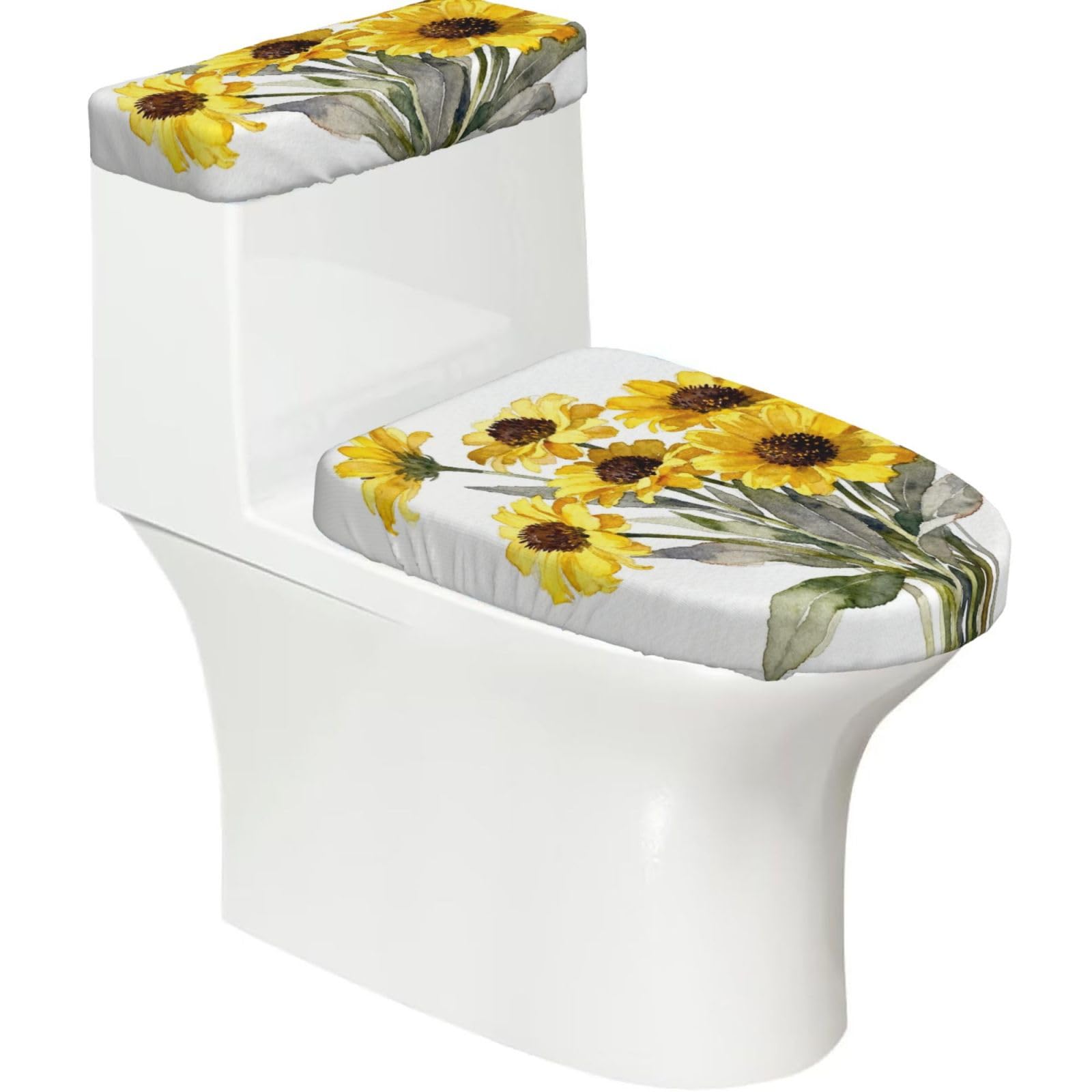 Cntdbu Black Chrysanthemum Stretchy Toilet Lid And Tank Cover Set-Soft Elastic Bathroom Decor For U Shape Oval