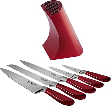Karaca Samurai Flash Red Japanese Steel 6 Piece Knife Set with Stand