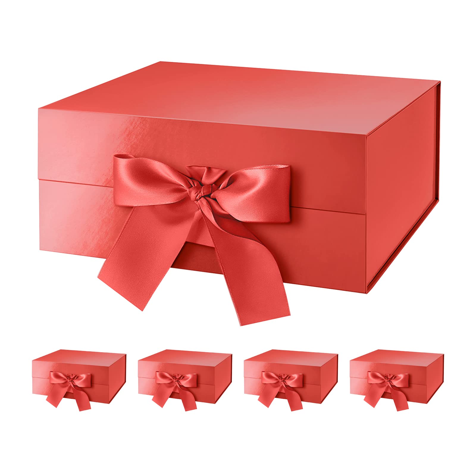 HAPPY POTATO 5 cajas de regalo con cinta de 9.5 x 7 x 4 pulgadas, cajas de regalo rojas navideñas con tapas, cajas de regalo plegables, cajas de regalo con cierre magnético para todas las ocasiones