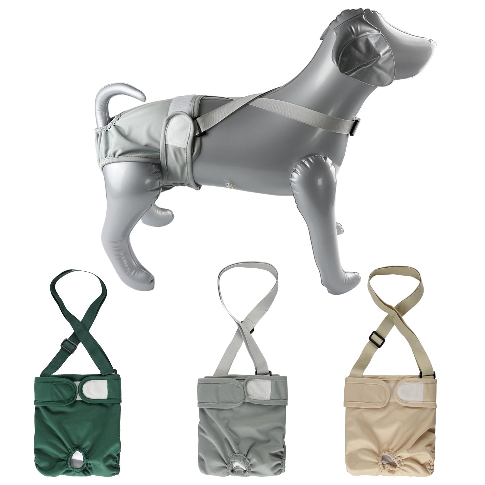 Hisprout 3-Pack Female Dog Diaper with Suspender Reusable Washable Breathable Durable Doggie Pants for Heat Season Period Incontinence(XS,Green/Khaki/Gray)