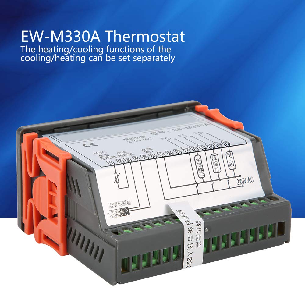 Hyuduo Termostato Digital, Controlador de Temperatura y Humedad de Doble LED EW M330A AC220V con Protección contra Roturas de Sensor, Termostato para Incubadora de Invernadero, Ventilación del Hogar