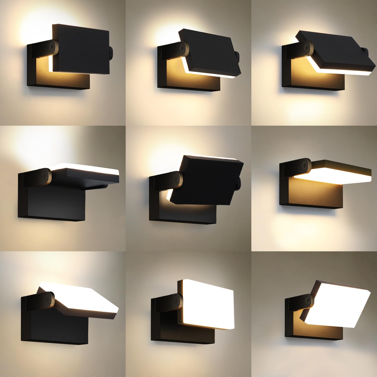 Kingwei 60W 2 Pezzi Applique da Parete Esterno 360° Regolabile 5000 Lumen Lampade da Esterno per Terrazza Garage Giardini, Nero Bianco Caldo 3000K,Applique da IP65 [Classe di efficienza energetica E]
