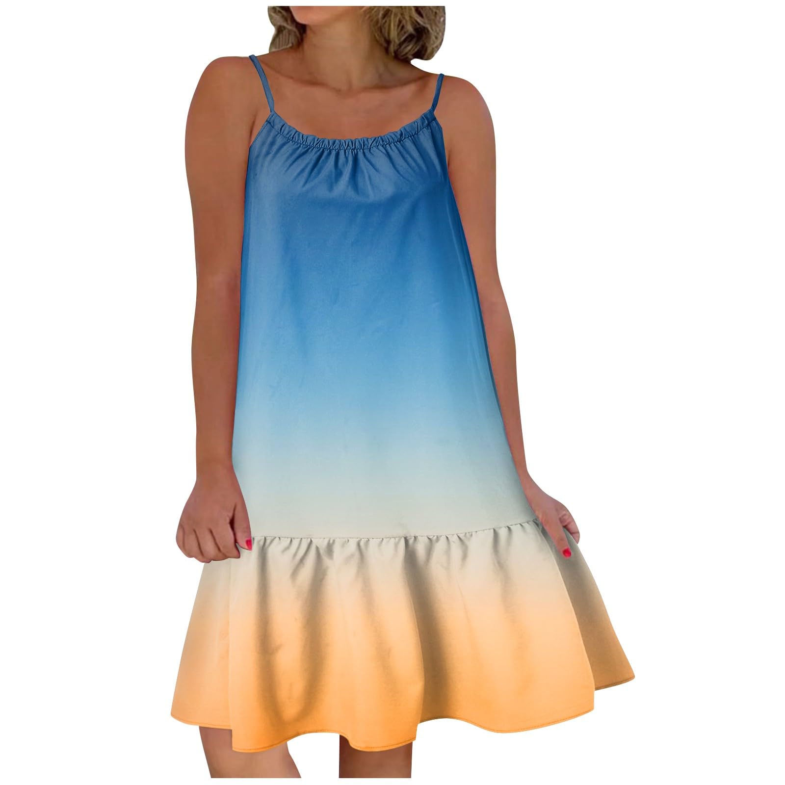 Summer Dresses for Women A Line Sleeveless Tunic Dress Stylish Mini Stretch Floral Fit Crewneck Evening Dresses