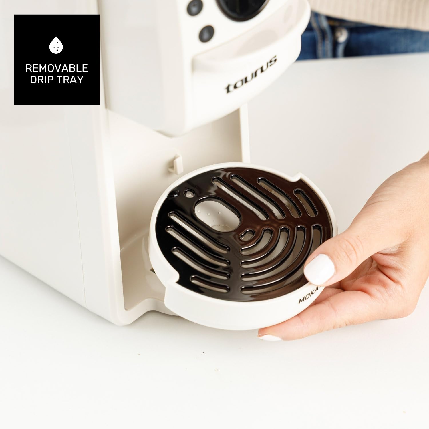 Taurus Moka Bari ekspres do espresso, kawa mielona i kapsułki Nespresso, Dolce Gusto i ESE Pod | 20 barów | 3 poziomy temperatury | zbiornik 700 ml | automatyczne zatrzymanie | cyfrowy wyświetlacz