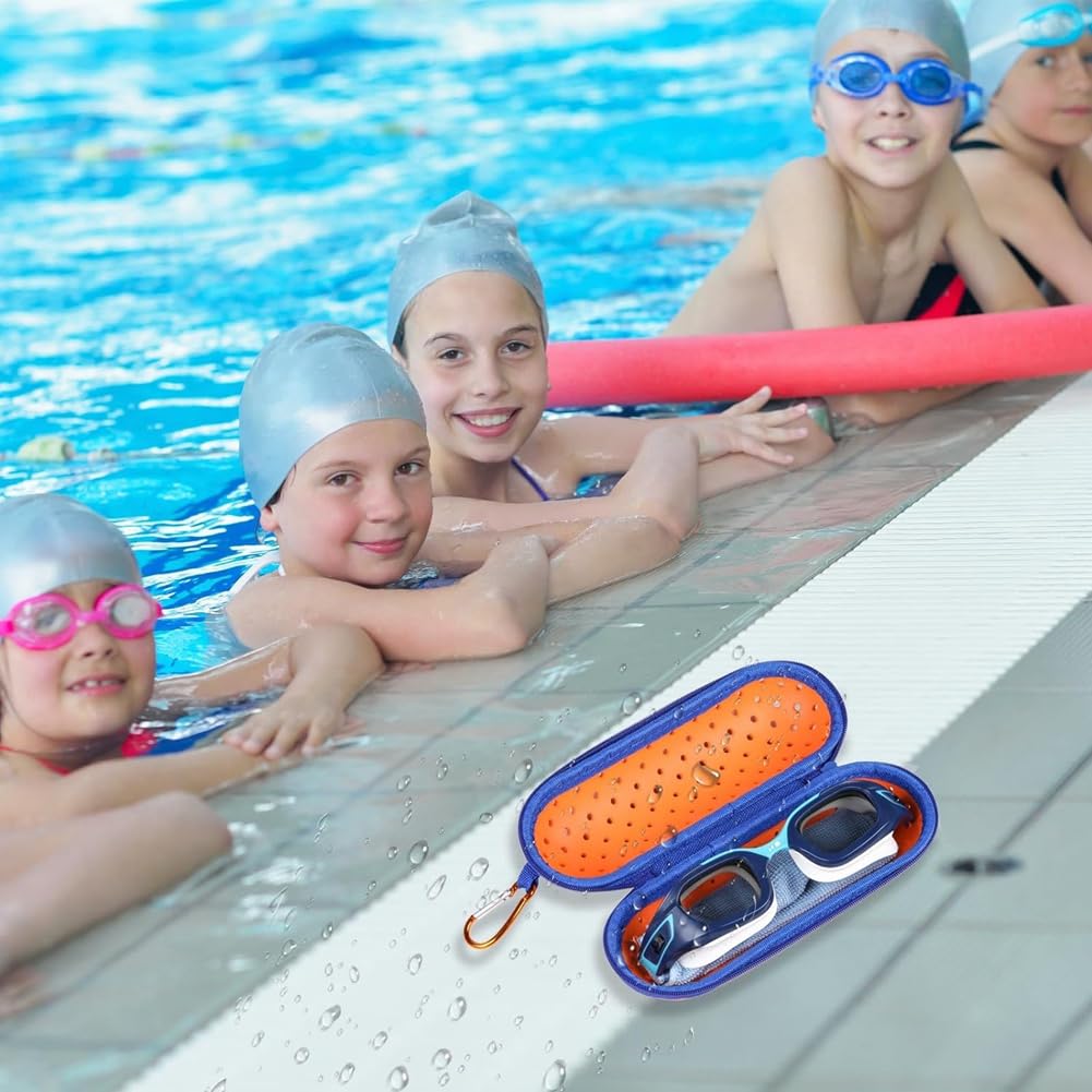 Custodia Per Occhiali Da Nuoto TOBEOME – In EVA Blu Con Fori Di Drenaggio E Moschettone