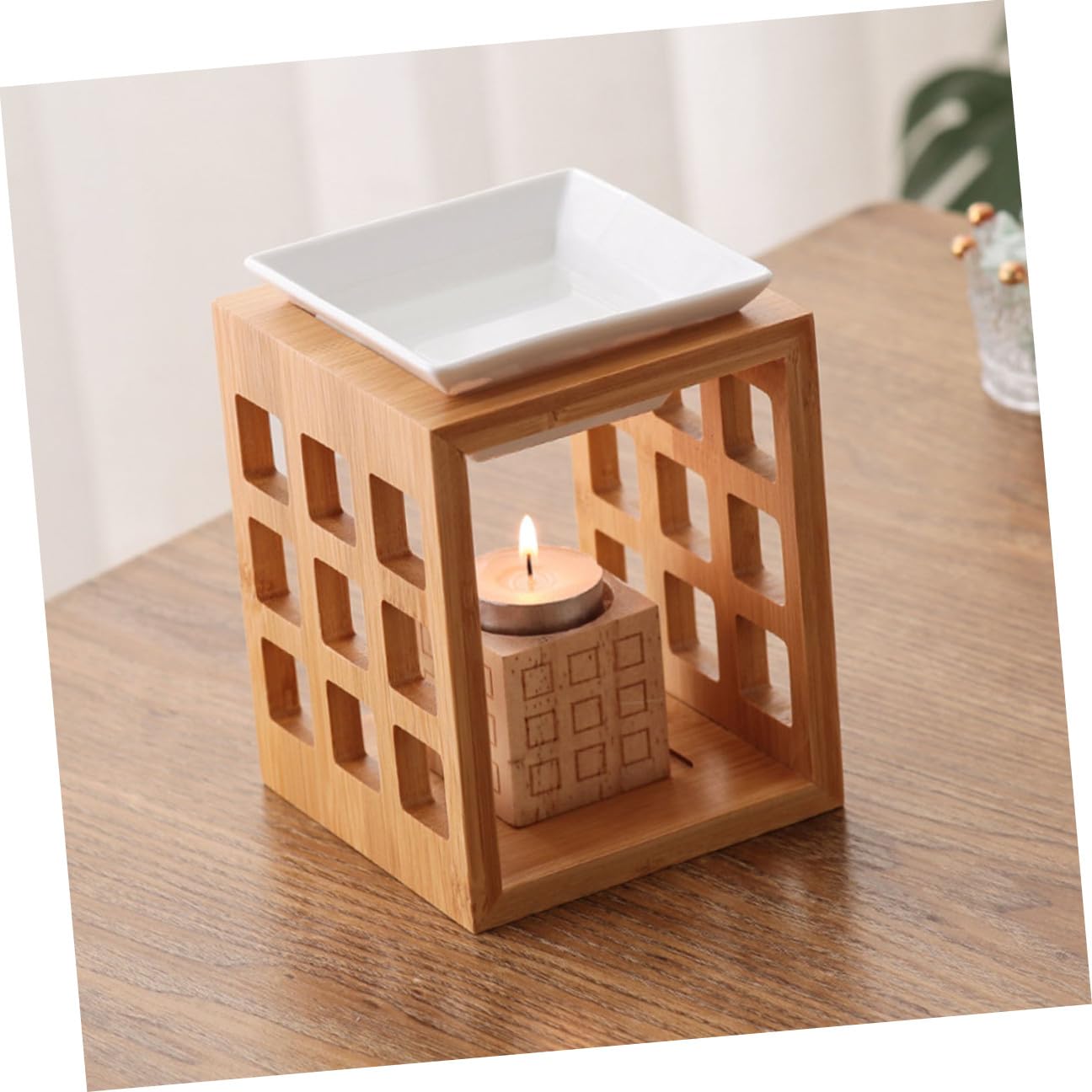 Alipis Quemador de Aroma de Madera y Cerámica para Aceite Esencial Capacidad de 150ml, Difusor de Cera para Sala y Dormitorio, Diseño Elegante y Funcional