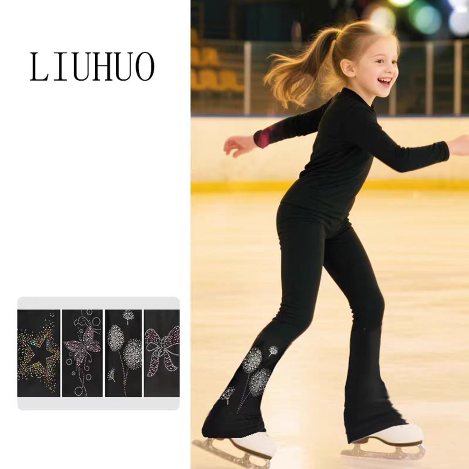 LIUHUO Pantaloni da pattinaggio artistico da ragazza neri quattro modelli pantaloni da allenamento in velluto
