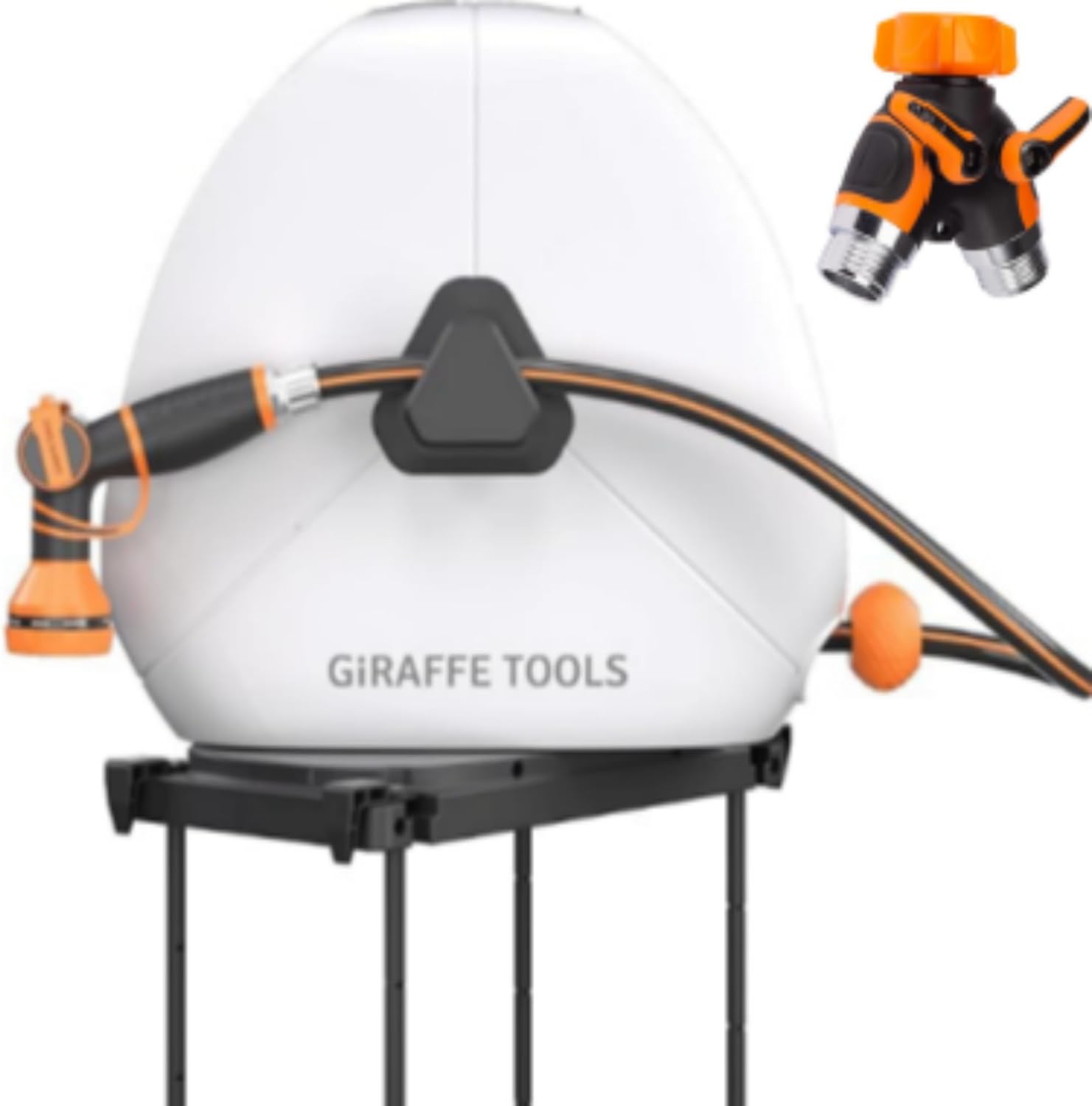 Giraffe Tools Retractable Hose Reel with 1/2 Inch x 100FT with Garden Hose Splitter 2 Way Heavy Duty, 3/4" GHT Y Connector for Outdoor Faucet Spigot, Brass Fitting, Separate Shut Off Valve