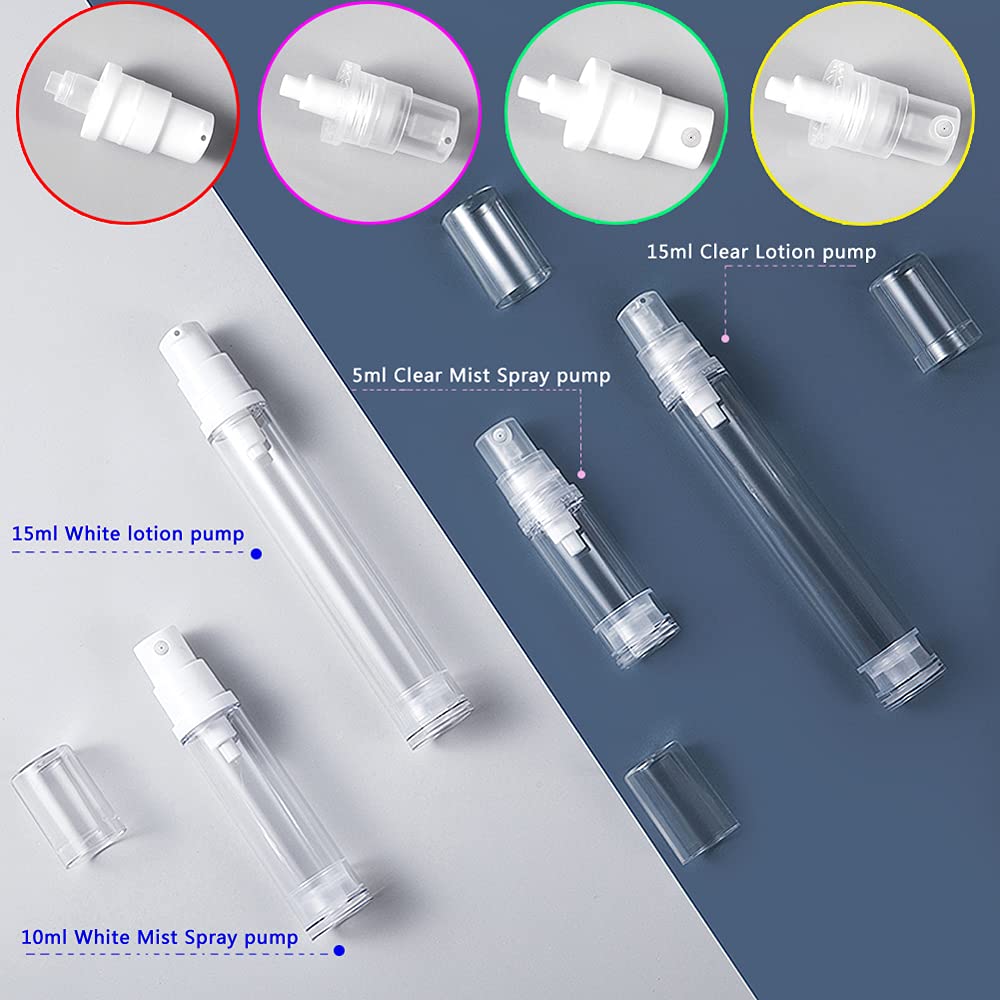 50 Stück Leerer Klein 10 ml Transparent Airless Zerstäuber Sprühflasche Parfümflakon mit Weiß Spender, Kunststoff Feinen Nebel Pumpzerstäuber Flaschen für Parfüm Kosmetik Reise