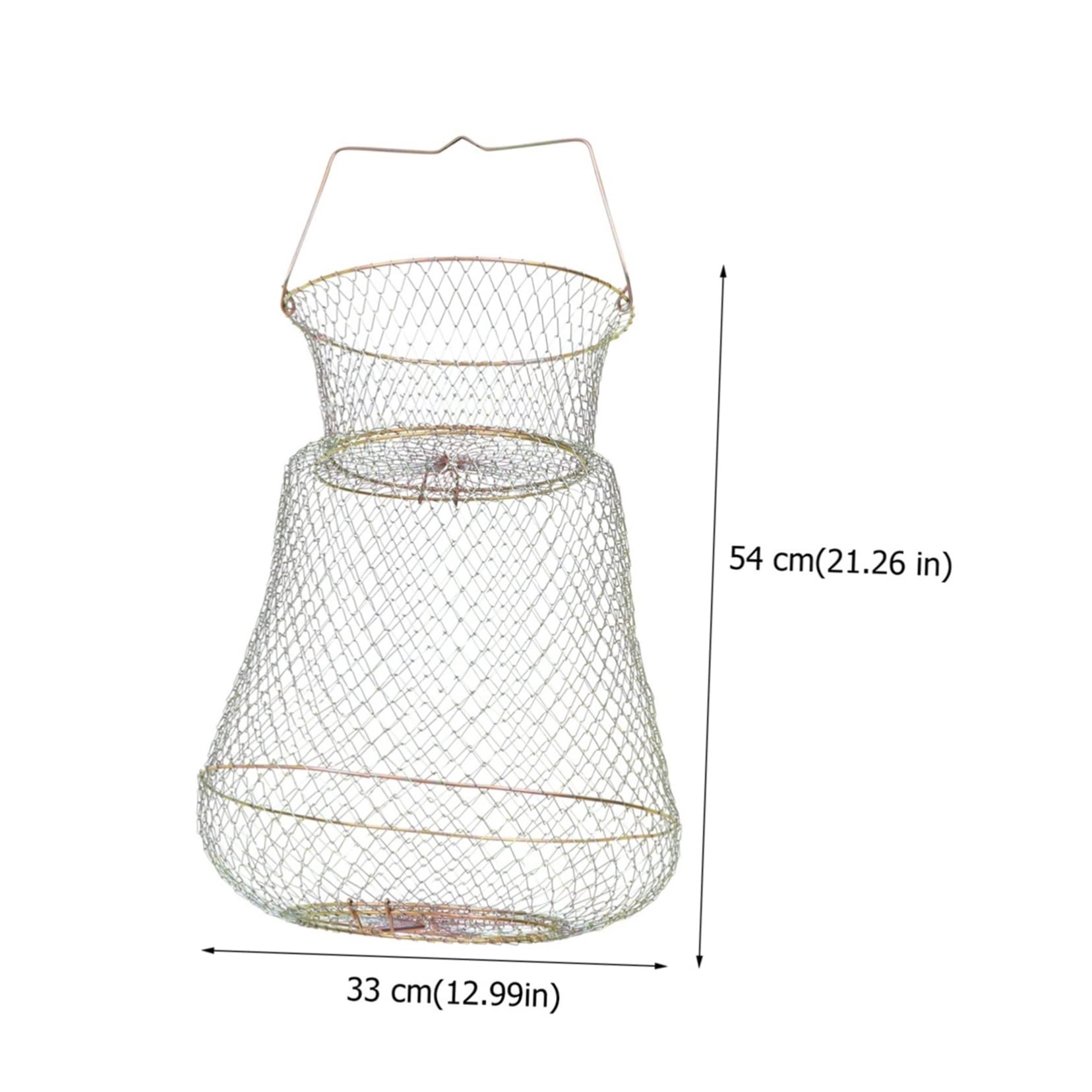 YARNOW Portable Wire Mesh Lightweight Folding Fishing Cage with Automatic Spring Doors Essential Accessory for Lake Fishing