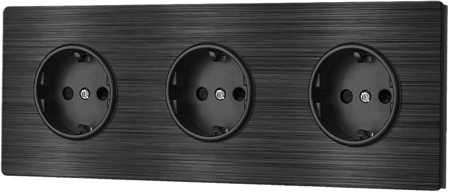 EU Electrical Outlets 82/153/224 * 82mm Black Aluminum Alloy Panel, 16A USB Wall Socket Type-c Home Office(EU Black)
