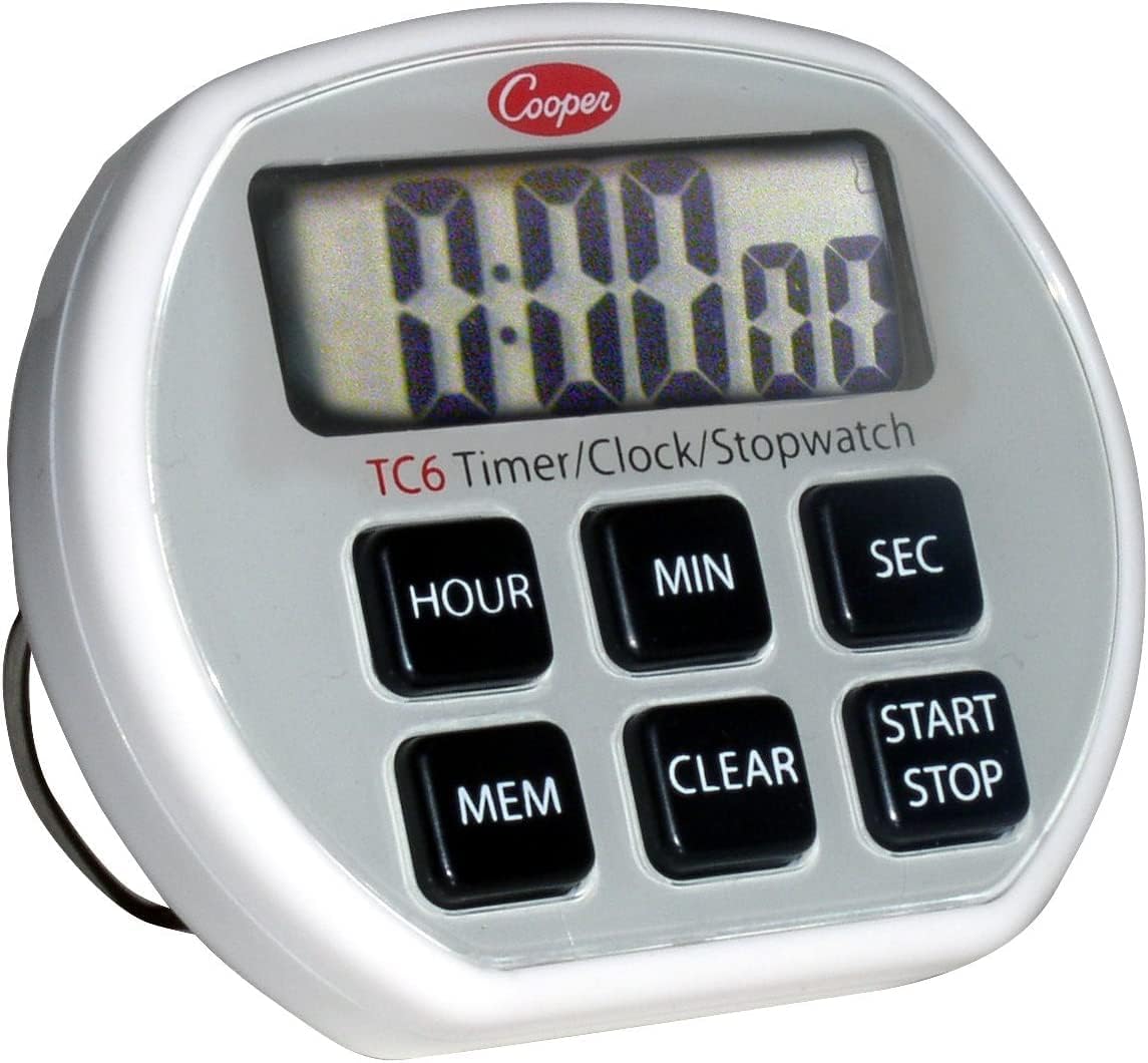 Digital Timer / Clock / Stopwatch with Splashproof Case, 24 Hours Unit Range, Silver, 2.75" x 2.375" x .75"
