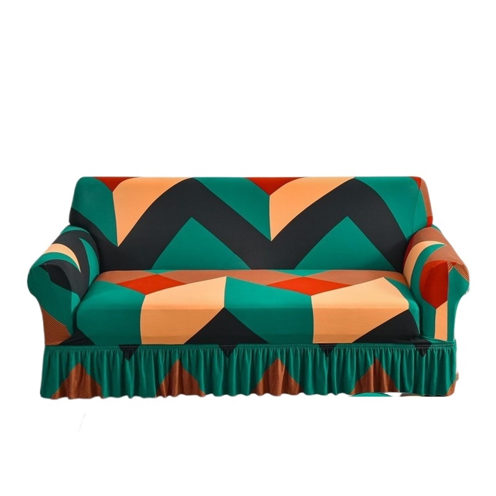 GCYEIDMA Skirt Sofa Cover Stretchable Sofa Cover with Skirt Washable Furniture Protector Printed Slipcovers with Elastic Bottom for Living Room(Color 13,2-seater 145-185cm)