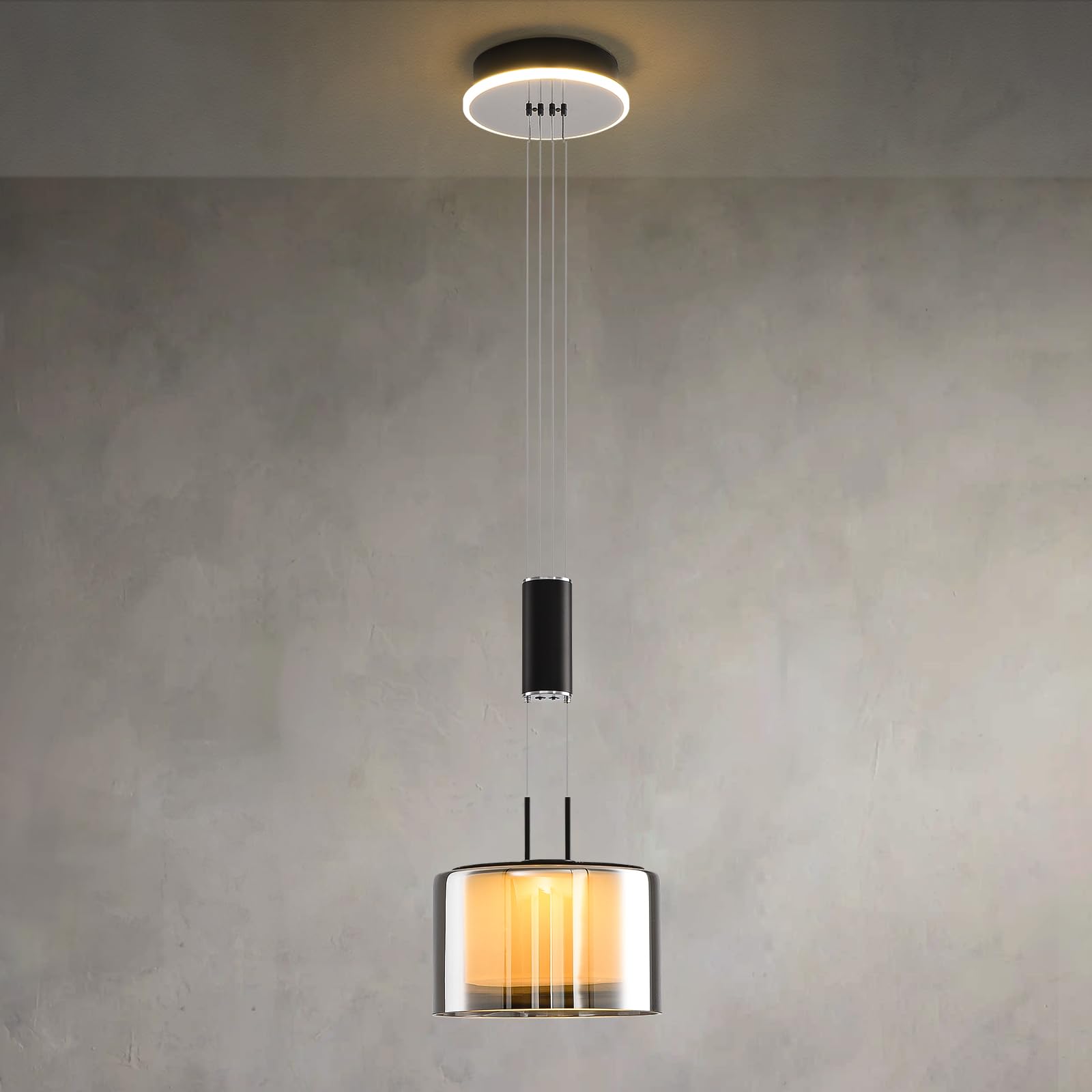 Modern Pendelleuchte Glas, Dimmbare Hängeleuchte Esstisch, Led Esszimmerlampe Höhenverstellbar, Hängelampe Wohnzimmer, Küchenlampe Hängend mit Glas Lampenschirm und Fernbedienung