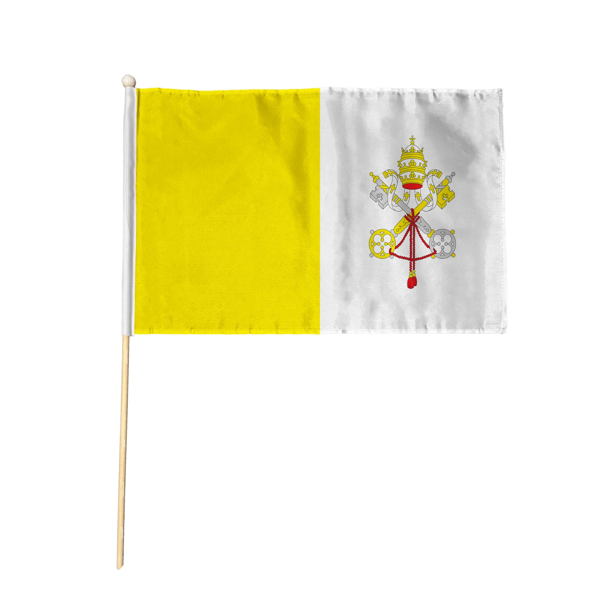 Flagtex Vatican City Hand Waving Flag (9x6 Inch) - Premium Wooden Stick Hand Flag 9x6 Inch Natural Wood Pole European Yellow White Papal Keys Flag Events Parades