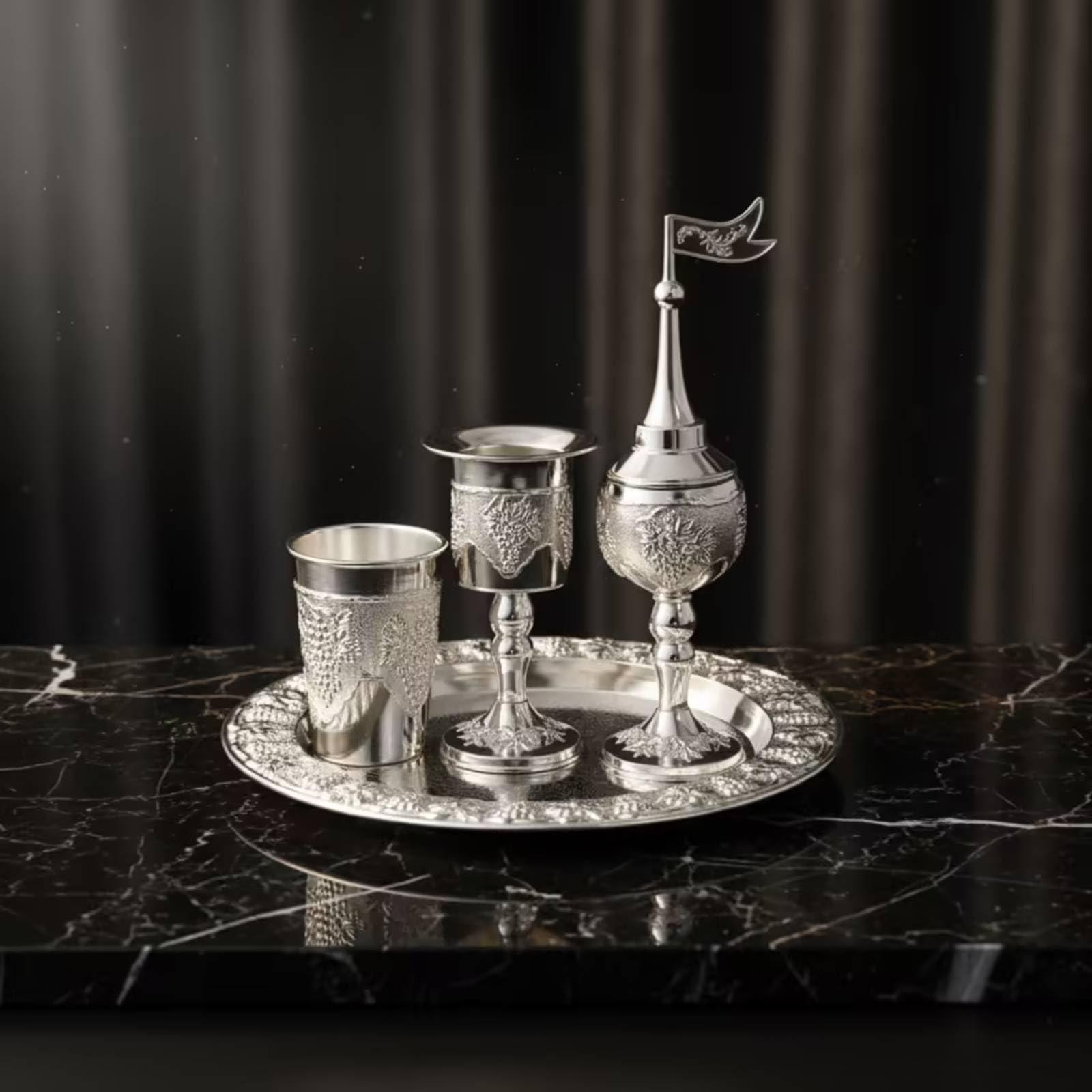 4 Pezzi Servizio da Vino con Vassoio Lucido Servizio da Vino Elegante per Collezionisti