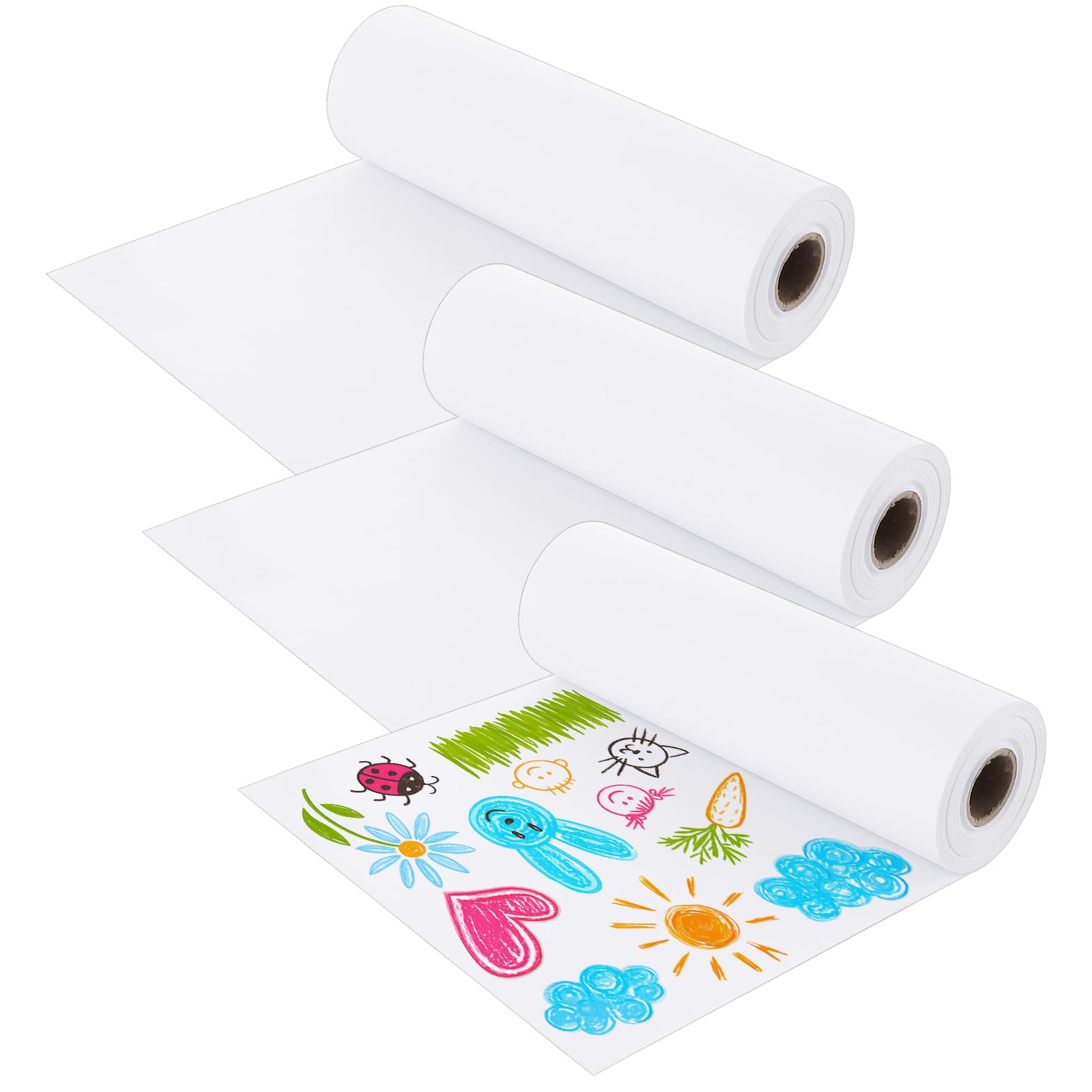 AHAQU 3PCS Drawing Paper Roll, 22.5cm x 30m Roll of Paper for Painting, White Art Paper Roll, Easel Paper Roll for Sketching, Gift Wrapping Paper, Drawing