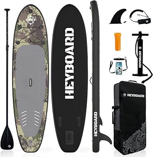 HEYBOARD Aufblasbares SUP Board, 320x81x15cm, 200 kg, Stand Up Paddle Board mit Premium Zubehör inklusive Rucksack, verstellbarem Paddel, Handpumpe, Leine, Abnehmbarer Flosse
