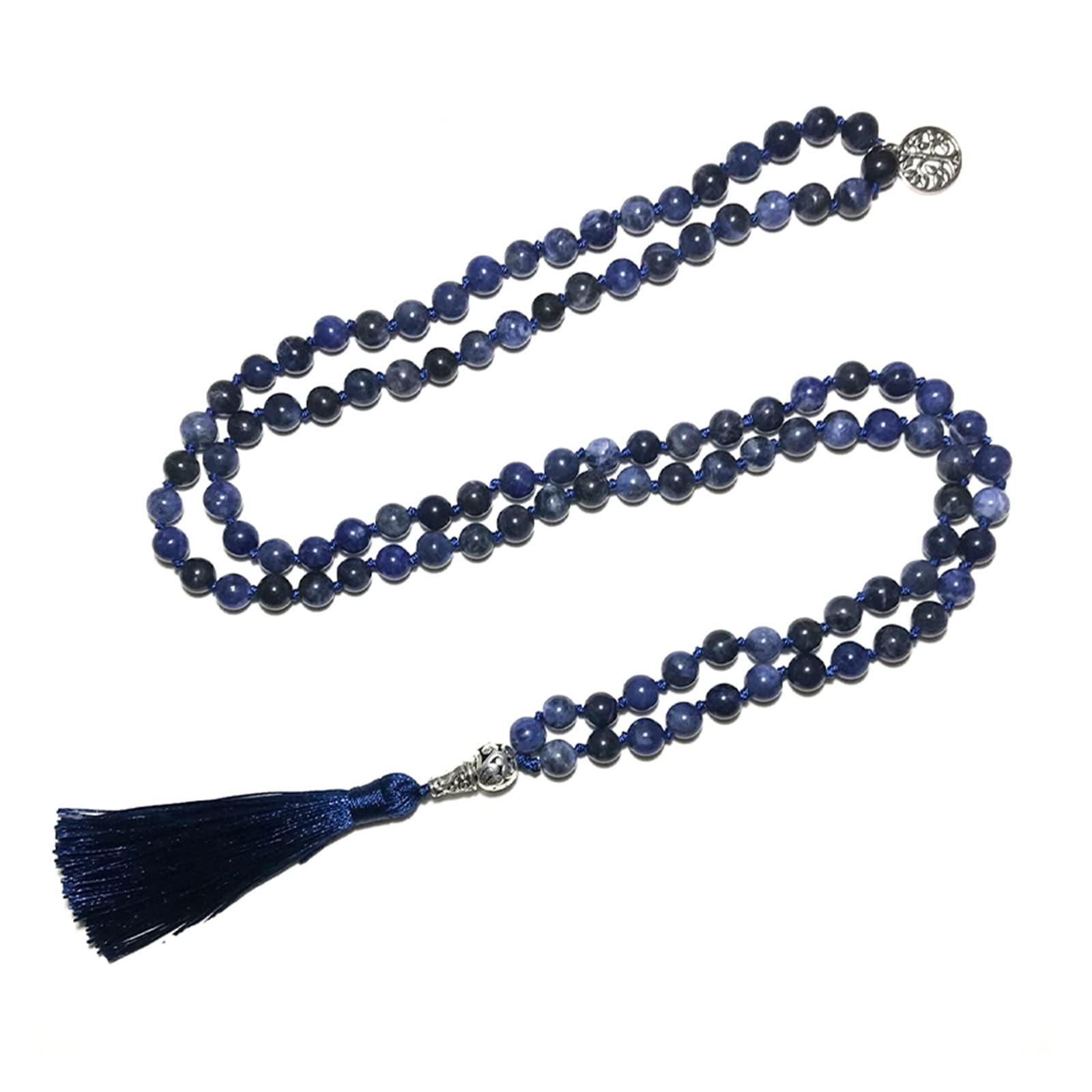 Collar de Japamala Anudado con Cuentas de rodocrosita Natural de 8mm, joyería de meditación Yoga Spirit 108 Mala con Colgante de árbol de la Vida (Color : Blue Vein)