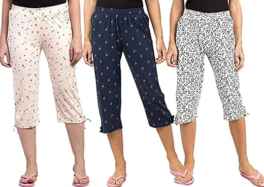 RAGINI Women's Cotton All Over Print Nightwear Capris Pack of 3