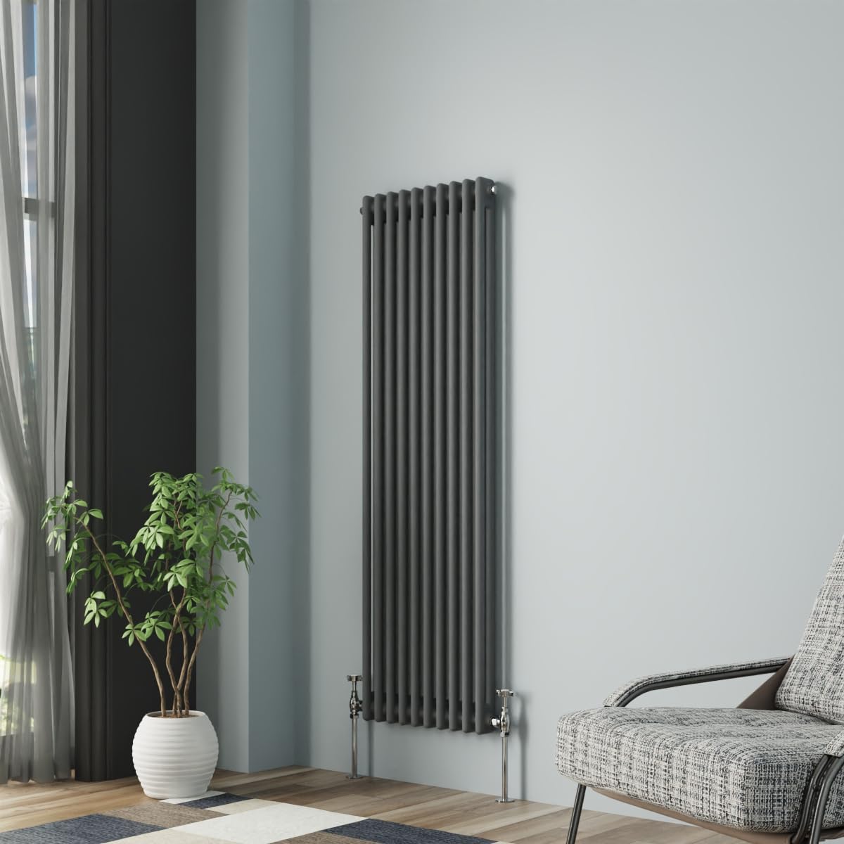 NRG Column Radiator Anthracite 1500x470mm Double Cast Iron Rads