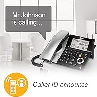 Vista 4 de AT&T CL84307 Dect 6.0 Teléfono expandible con cable/inalámbrico con bloqueador inteligente de llamadas, plateado/negro con 3 teléfonos