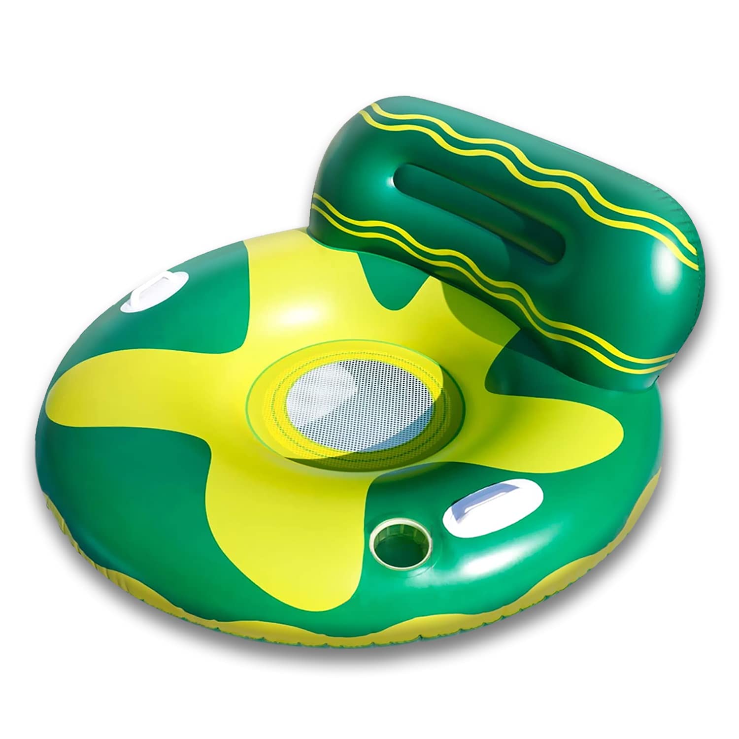 BoxgearInflatable Pool Lounger Float - Large Floating Chair for Adults, Kids with Built-In Cup Holder, Headrest - Floaties For Beach, Lake, River, Poolside Party - Swimming Accessories - Green/Yellow
