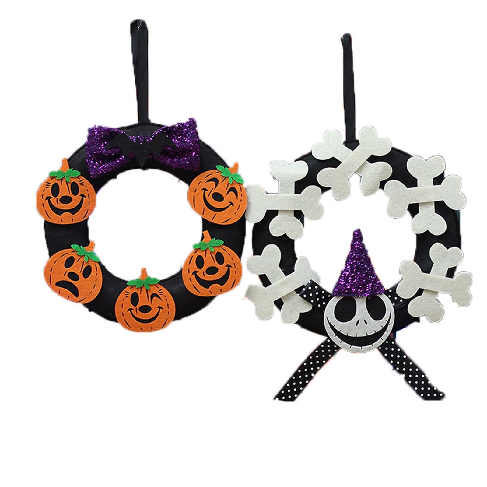 2pcs Halloween Wreaths for Front Door,22 Inch Ghosts Pumpkin Wreath Fall Halloween Decorations for Home Thanksgiving Party Window Wall Indoor Outdoor