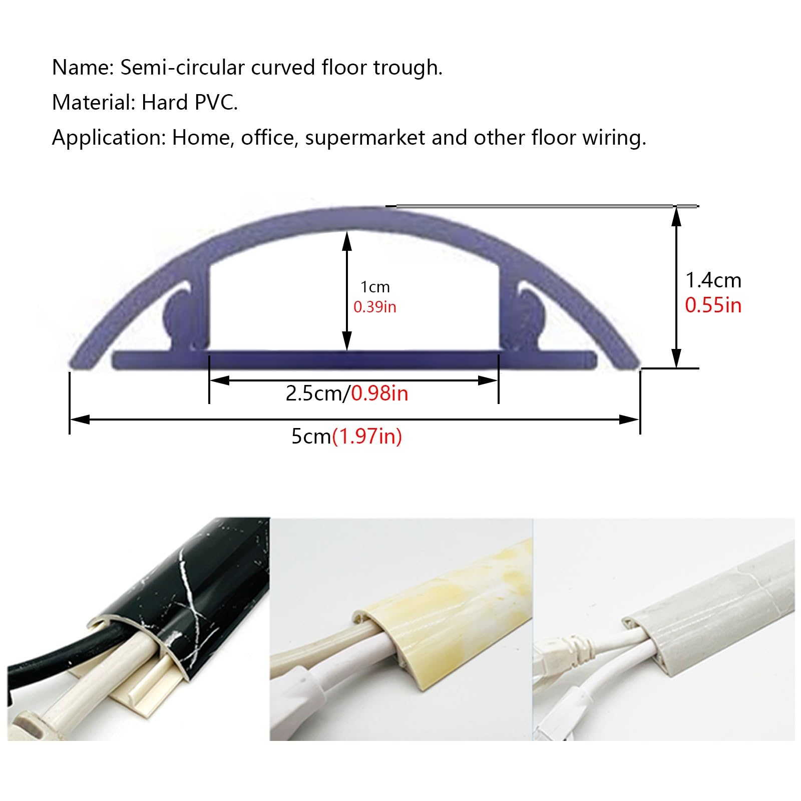 Passacavi Copri Cavo Rimovibile Autoadesivo, Protezione Del Cavo Del Pavimento Gestione Dei Cavi A Semicerchio, Protettore Del Canale Del Cavo Di Rete Del PVC Durevole Largo 5 Cm (Color : Style 6, S