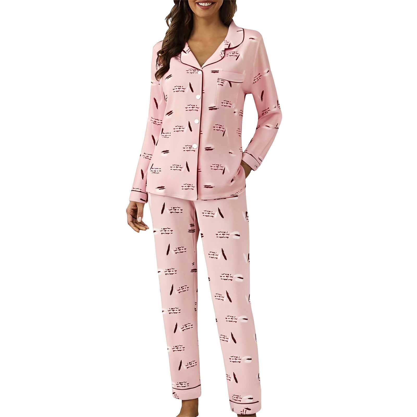 Ladies Brushed Cotton Pyjamas Fleece Womens Tops Cute Pajama Sets For Women Long Sleeve Sleepwear Button Loungewear Soft 2 Piece Pj Set With Pockets Long Womens Cat Pyjamas Fleece For Women Uk