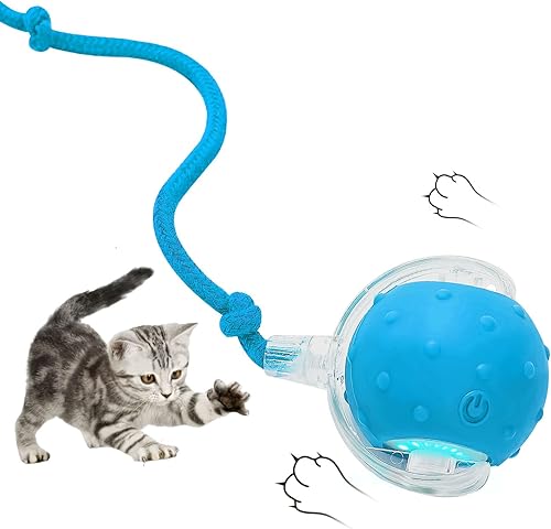Pelota de juguete eléctrica interactiva para gatos, juguetes automáticos de silicona para gatos de interior, bola motorizada duradera a prueba de