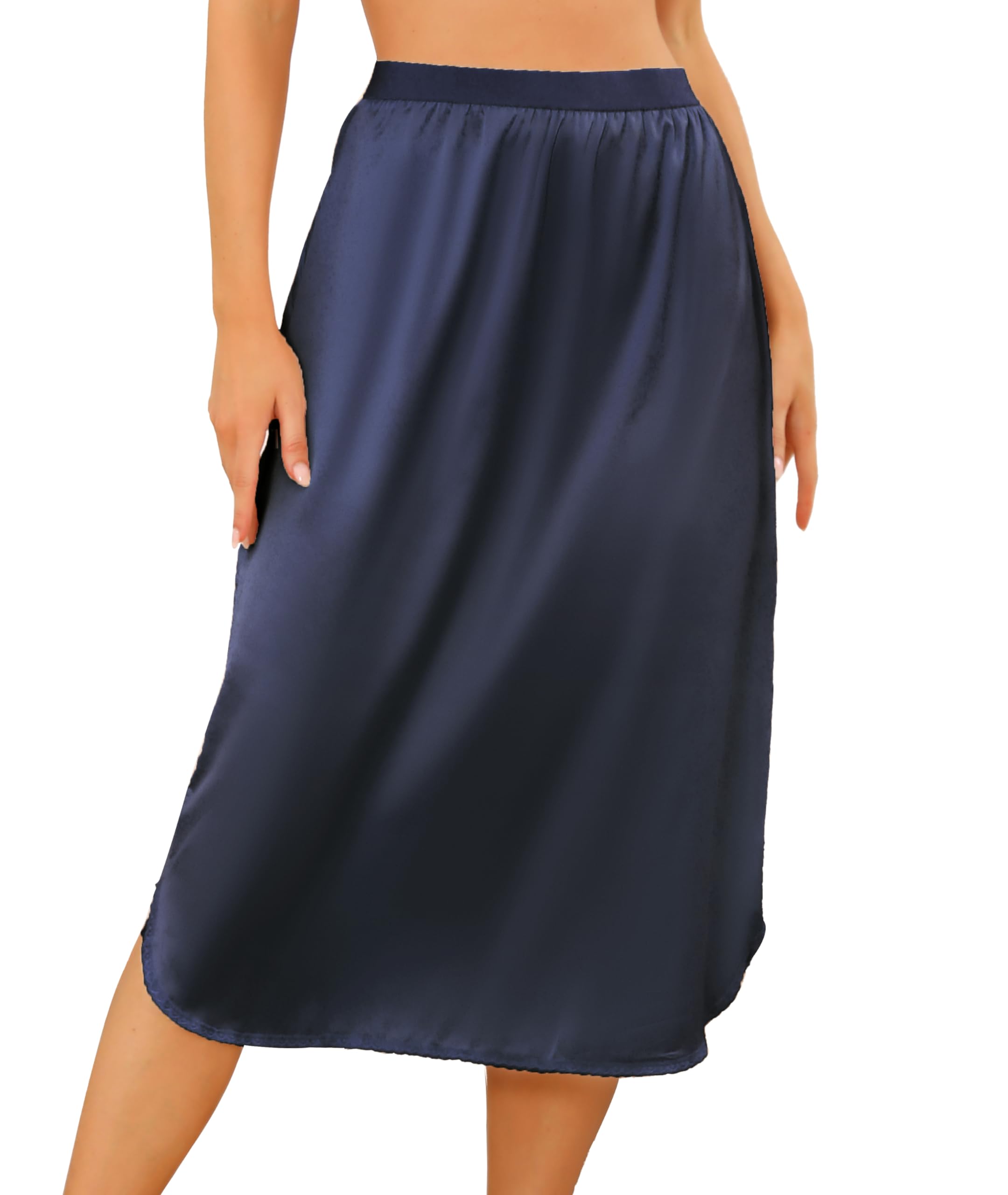 Wikoan Unterrock Damen Petticoat Weich Unterrock Lang Petticoat Elegantes Unsichtbar Spitze Rock Unterkleid Satin S-XXL