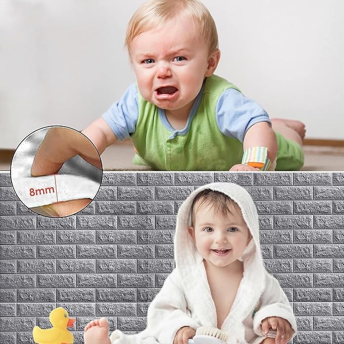 Self-Adhesive Waterproof PE Foam 3D Wall Panels Wallpaper Sticker for Office, Living Room, and Home Decoration Wallpaper for Wall (Grey Brick) - Image 6