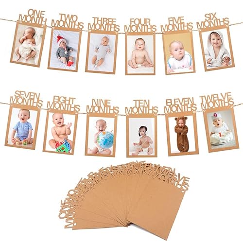 Bannière photo pour bébé premier anniversaire - Guirlande photo - 1er anniversaire - Décoration de 1 à 12 mois - Bannière photo colorée pour première communion (papier kraft Cover